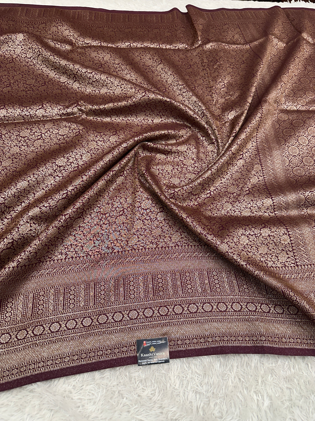 Wine Banarasi Dupion Silk Saree with Embossed Antique Zari Weaving & Rich Antique Zari Pallu | STF86