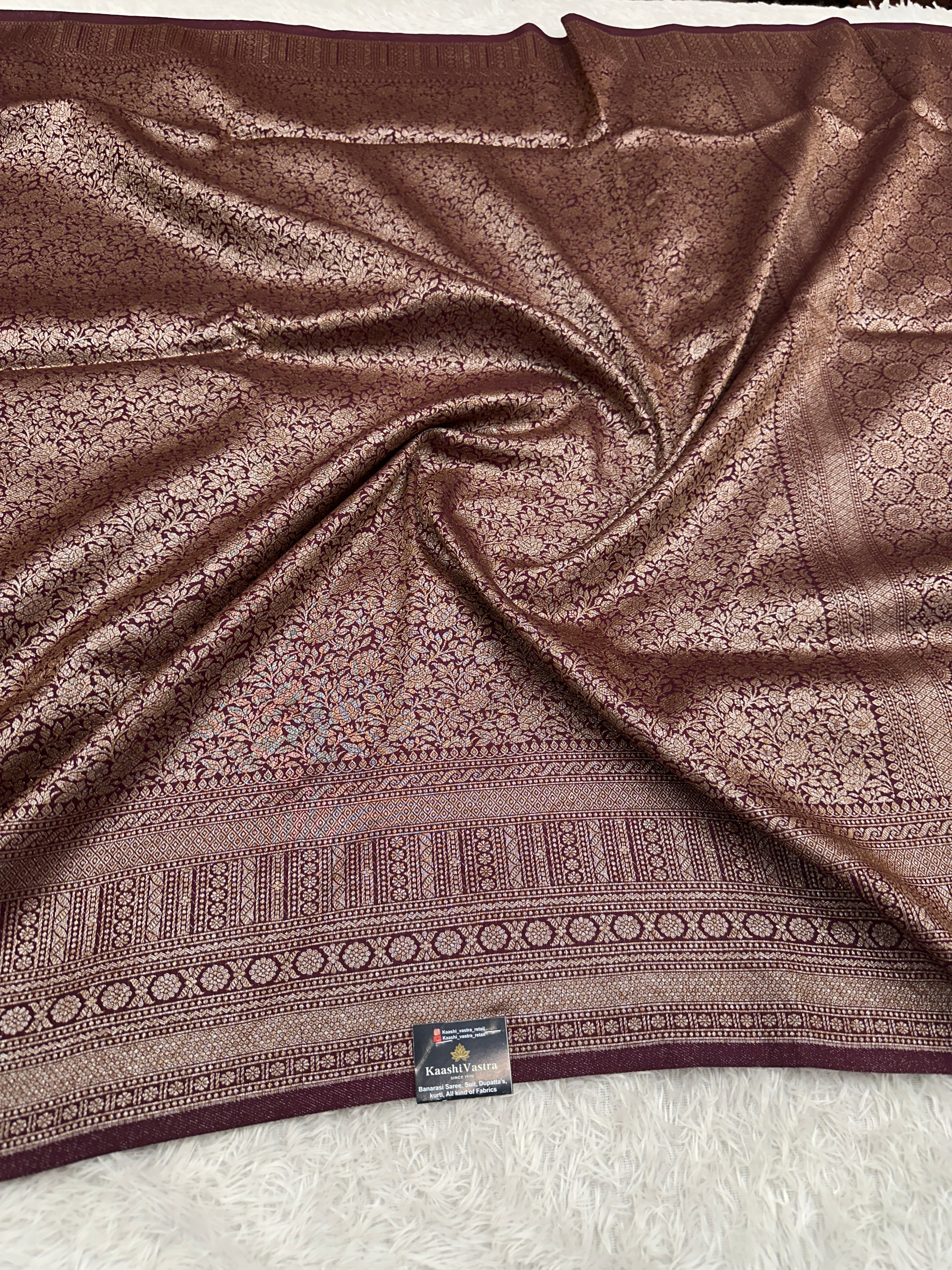 Wine Banarasi Dupion Silk Saree with Embossed Antique Zari Weaving & Rich Antique Zari Pallu | STF86