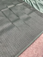 STF50 – Elegant Sea Green Dupion Saree with Embossed Woven Designs