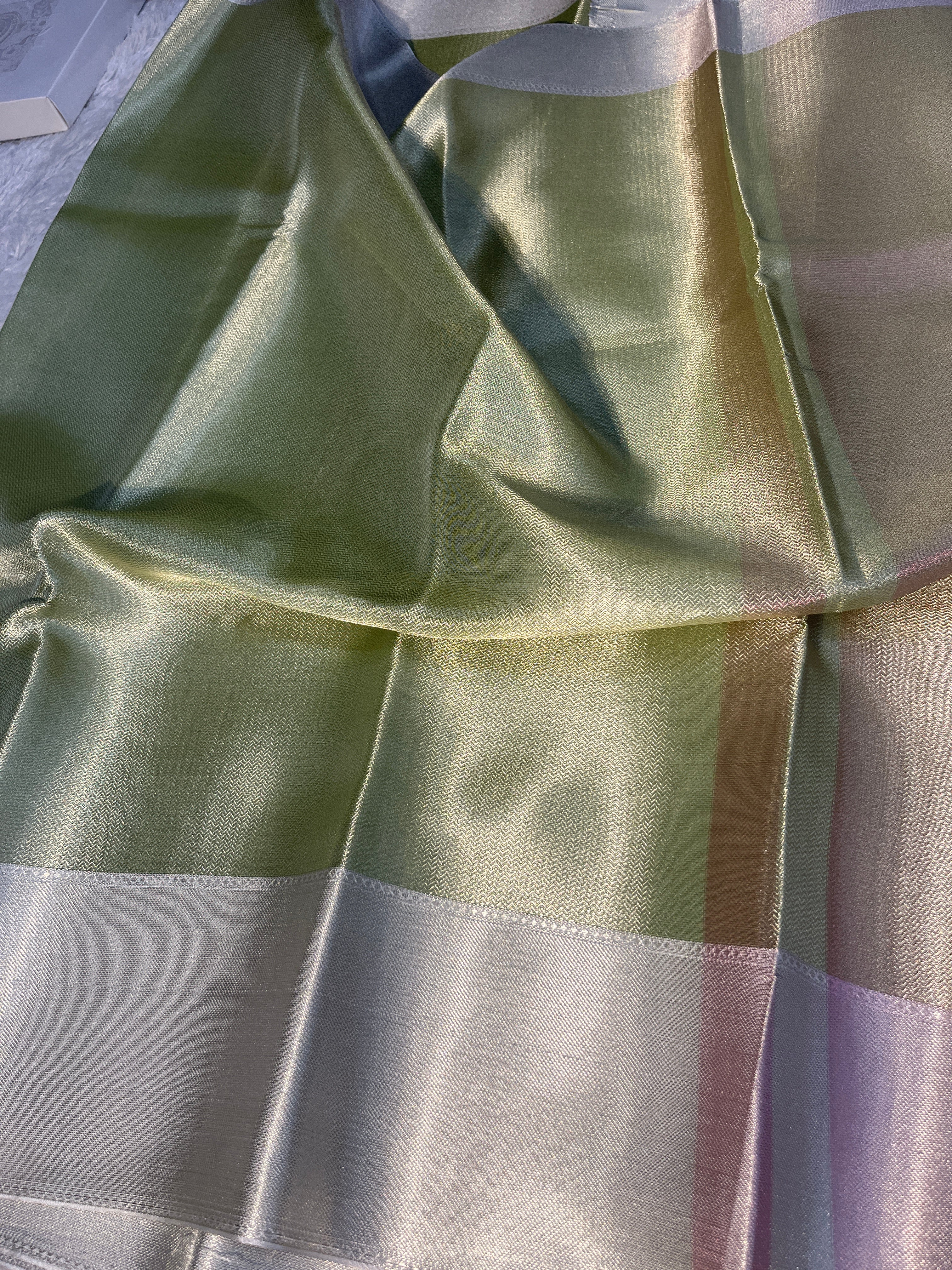 Parrot with White Tissue Silk Saree Ts35