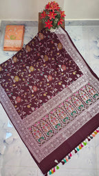 Pure Silk Tussar Banarasi Saree with All-over Meenakari Jaal Woven Pattern TSS12