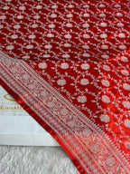 Red Mashru Kataan Silk Banarasi Saree with Meenakari Zari Jaal Design | MKS745