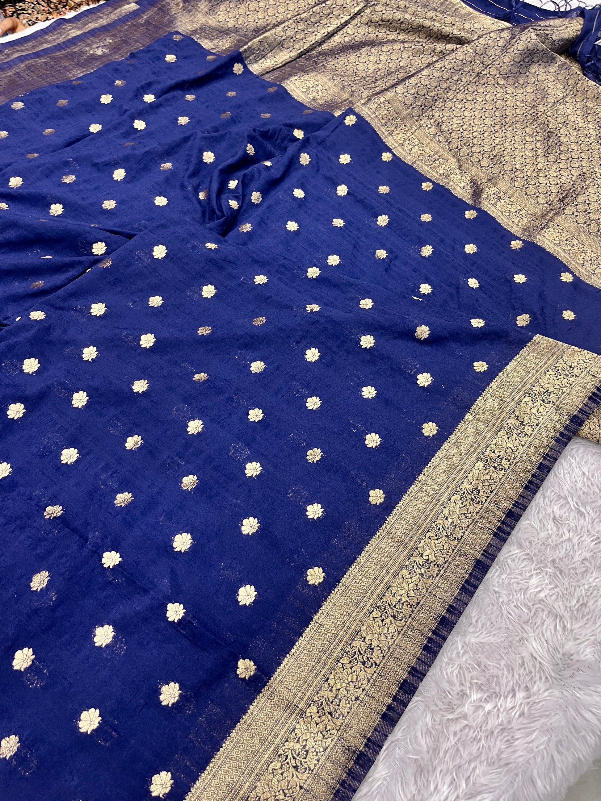 Raw Silk Navy Blue  Color Buti Saree RS001