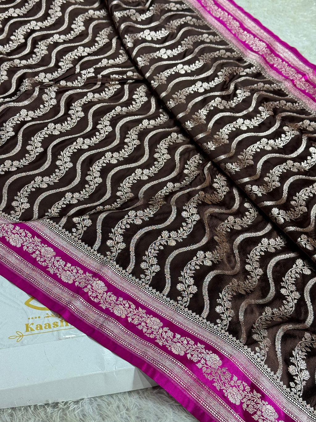 Coffee Brown & Dark Pink Mashru Kataan Silk Saree MKS361