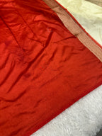 Cream & Red Banarasi Dupion Silk Saree with Embossed Antique Zari Weaving & Rich Antique Zari Pallu | STF68