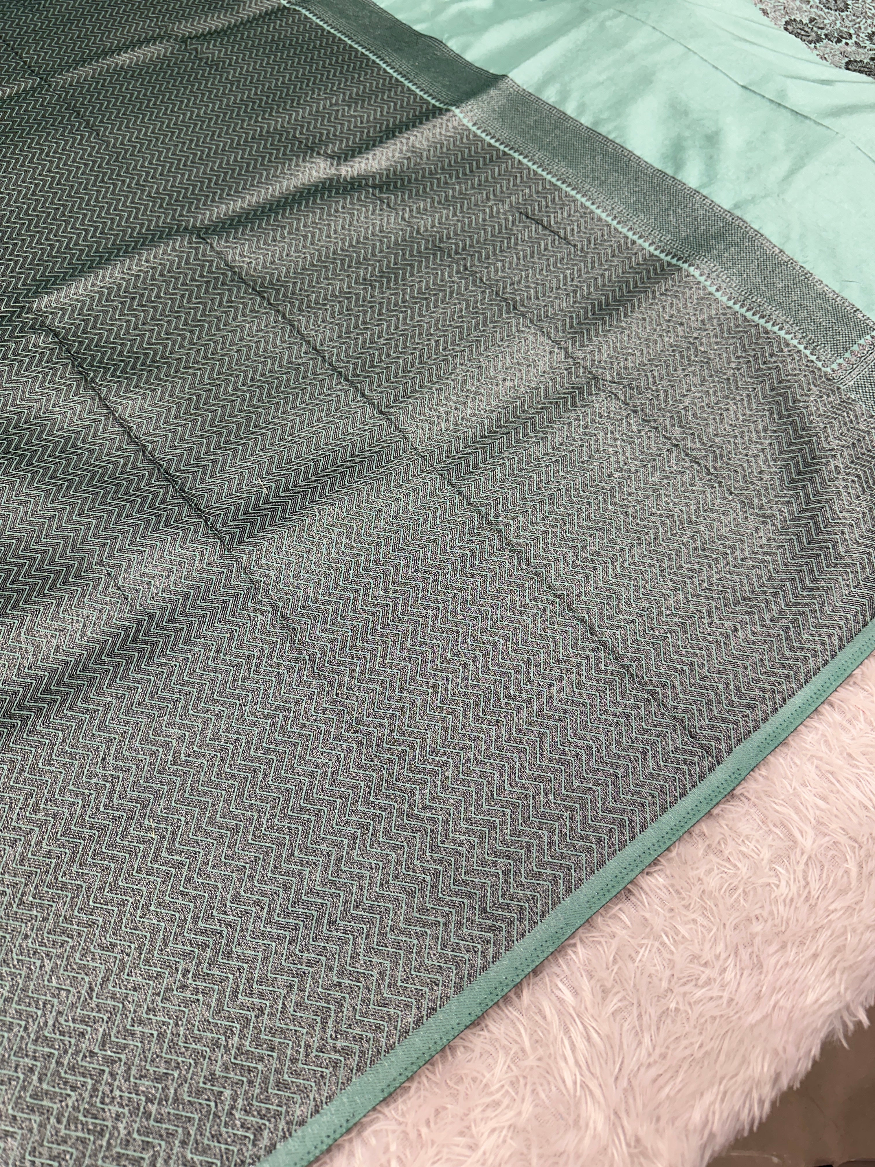 STF49 – Enchanting Sea Green Dupion Saree with Embossed Floral Woven Designs