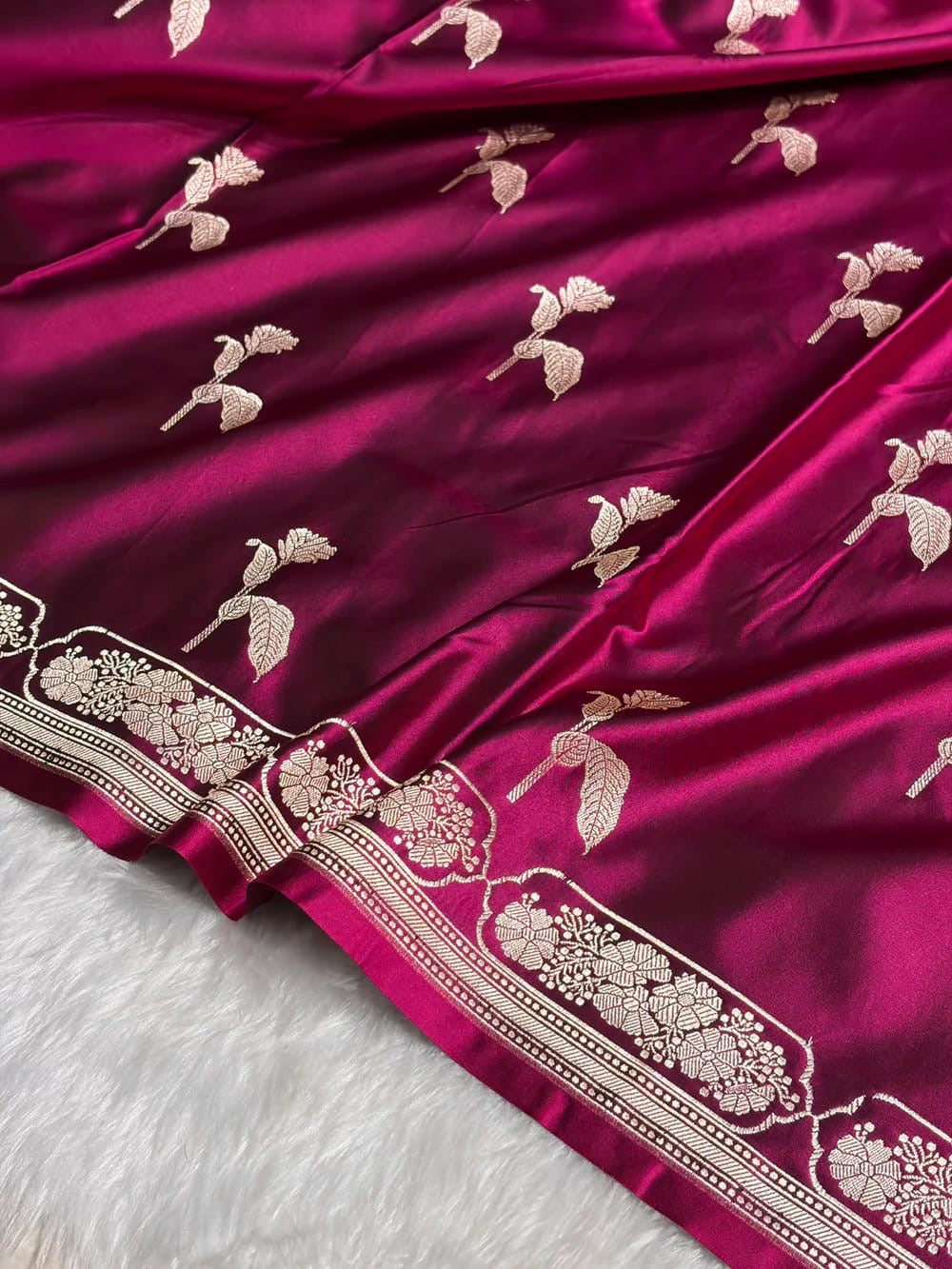 Banarasi Mashru Kataan Silk Saree Featuring Flower Buta Design with Ikkat Border and Zari Pallu – MKS409