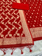 Banarasi Jacquard Zari Georgette Suit Dress – 3 Pc Set MSS24