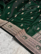 ✨ Mashru Kataan Silk Saree with Buta Woven Pattern, Ikkat Border & Rich Zari Pallu MKS407