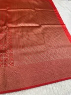Red  Banarasi Dupion Silk Saree with Embossed Antique Zari Weaving & Rich Antique Zari Pallu | STF76