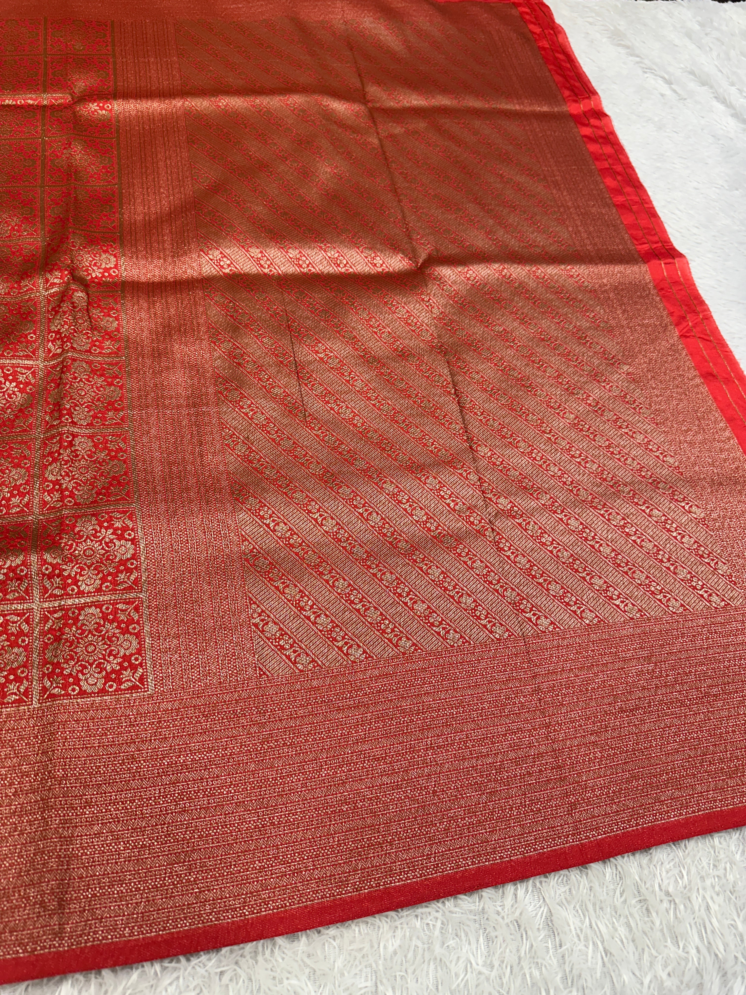 Red  Banarasi Dupion Silk Saree with Embossed Antique Zari Weaving & Rich Antique Zari Pallu | STF76