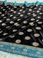 Black & Light Blue Mashru Kataan Silk Saree with Dollar Buta Woven Design & Rich Zari Pallu | MKS850