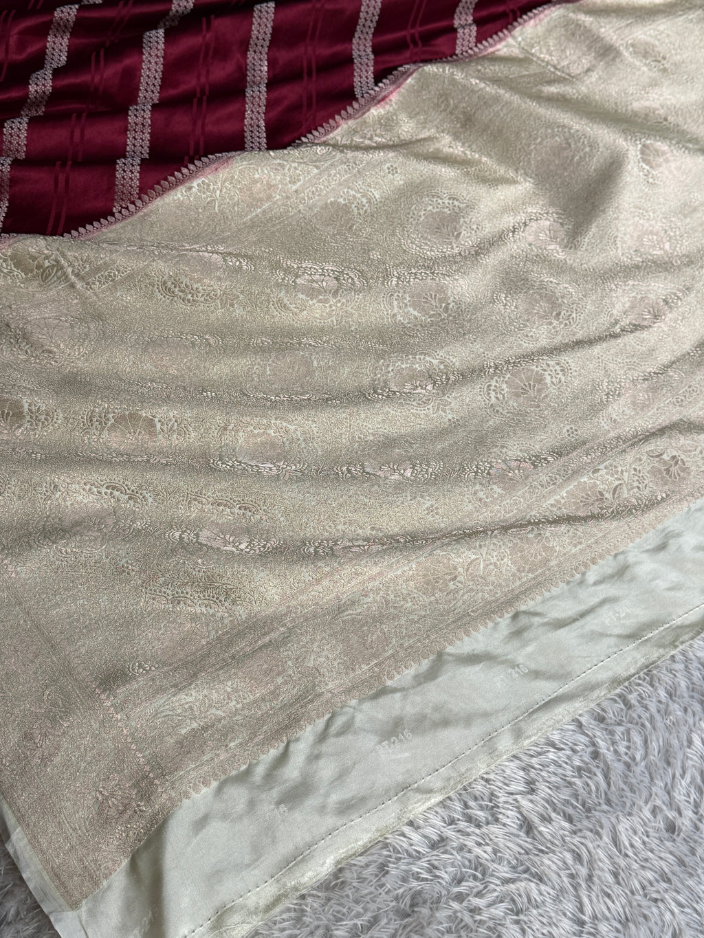 Wine & Beige Mashru Kataan Silk Banarasi Saree with Rich Zari Pallu | MKS787