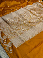Mustard Banarasi Mashru Silk Saree with Raw Mango Buta Jacquard Woven Design MKS166