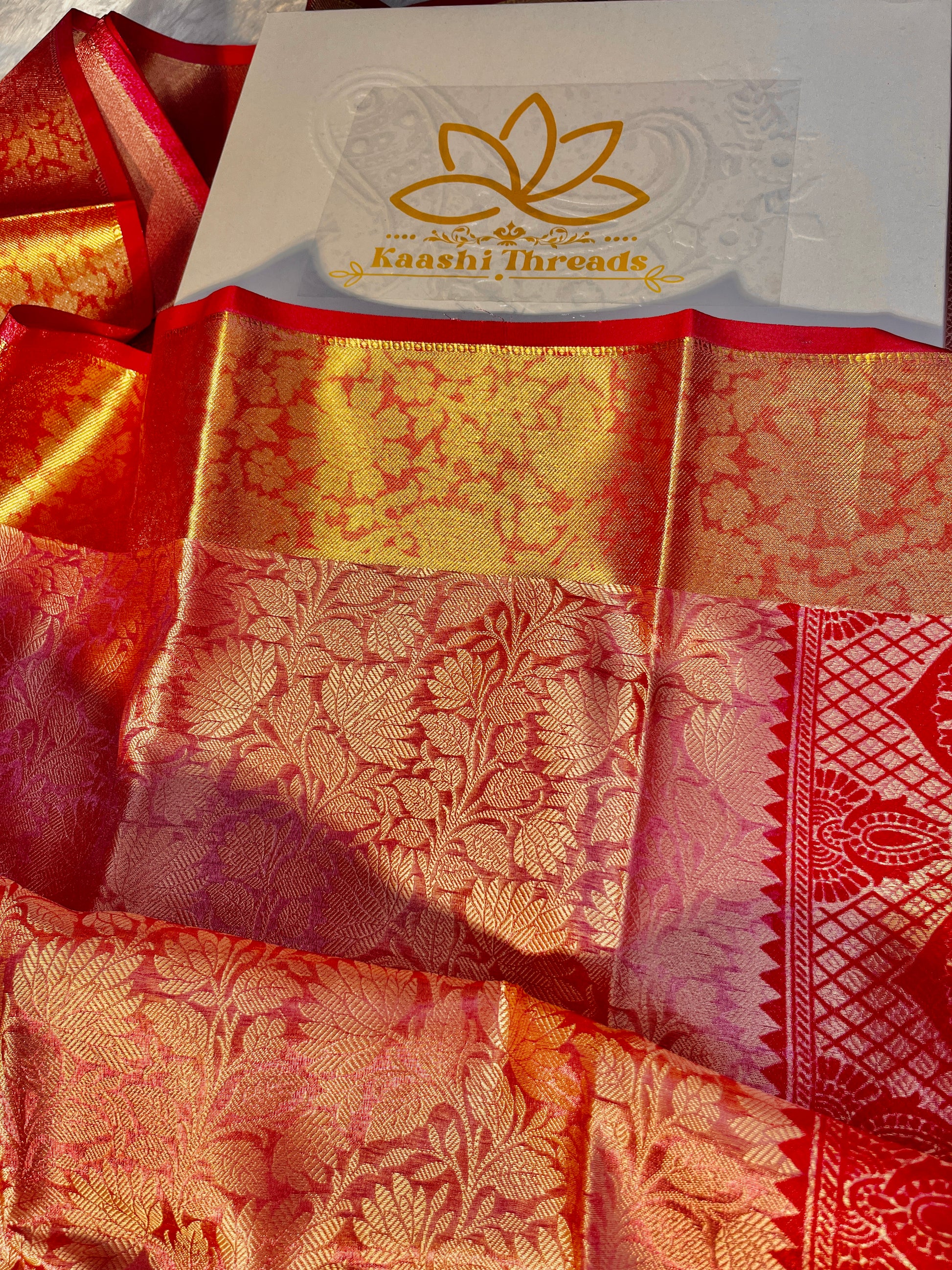 Pink with Red Tissue Silk Saree Ts38