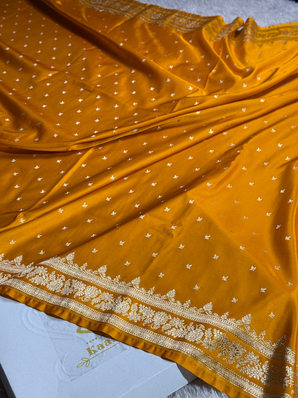 Mustard Premium Banarasi Mashru Silk Saree with Buti Woven Pattern MKS153