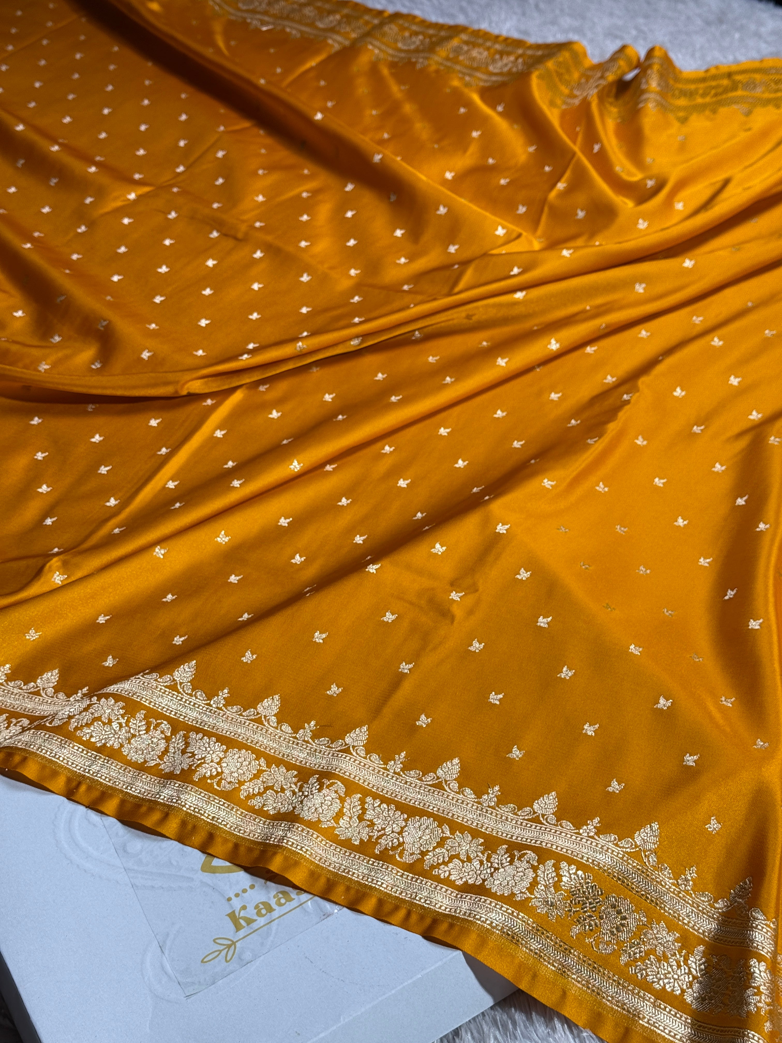 Mustard Premium Banarasi Mashru Silk Saree with Buti Woven Pattern MKS153