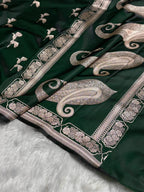 Banarasi Mashru Kataan Silk Saree Featuring Flower Buta Design with Ikkat Border and Zari Pallu – MKS409