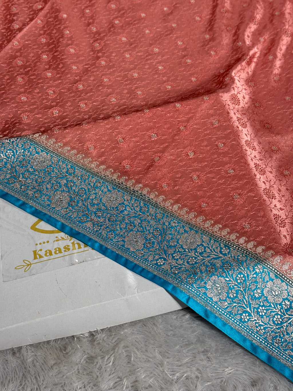 Contrast Pitch & Firozi Banarasi Satin Mashru Silk Saree with Zari Meena Tanchhoi Work MKS352