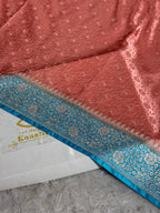 Contrast Pitch & Firozi Banarasi Satin Mashru Silk Saree with Zari Meena Tanchhoi Work MKS352