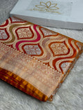 Mustard Orange Meena Kari Jaal Banarasi Satin Mashru Silk Saree MKS2