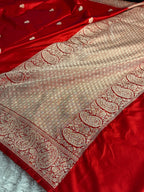 Red Mashru Kataan Silk Saree with All Over Buta Woven Design & Rich Zari Pallu | MKS698