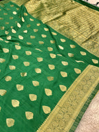 Raw Silk Zari Paan Green color  Saree RS005