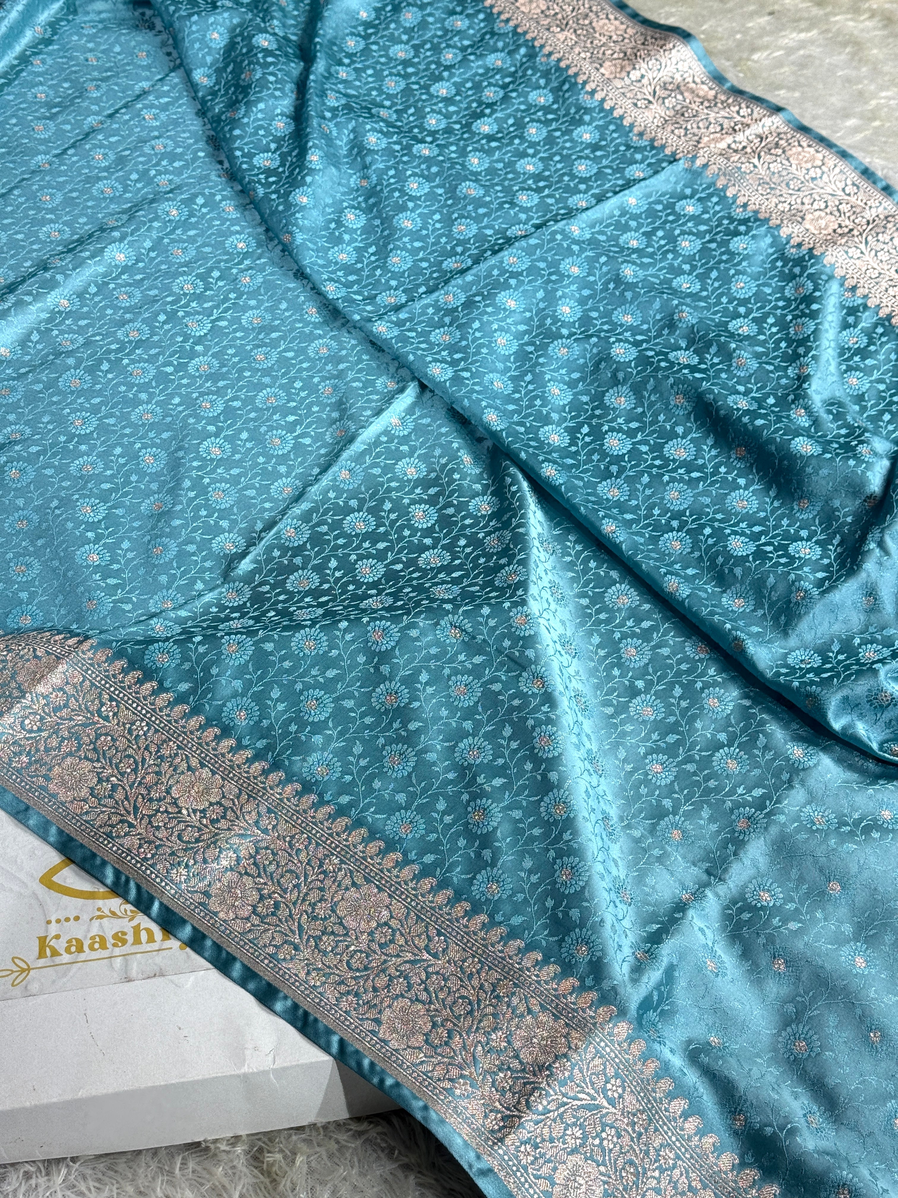 🌿 Sea Green Mashru Kataan Silk Saree with Zari Meena Woven Design MKS382