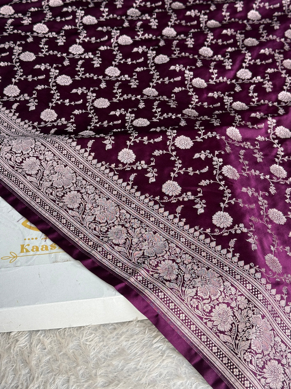 Banarasi Mashru Kataan Silk Saree in Magenta | Jaal Woven Design | MKS757
