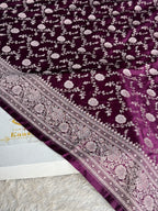 Banarasi Mashru Kataan Silk Saree in Magenta | Jaal Woven Design | MKS757