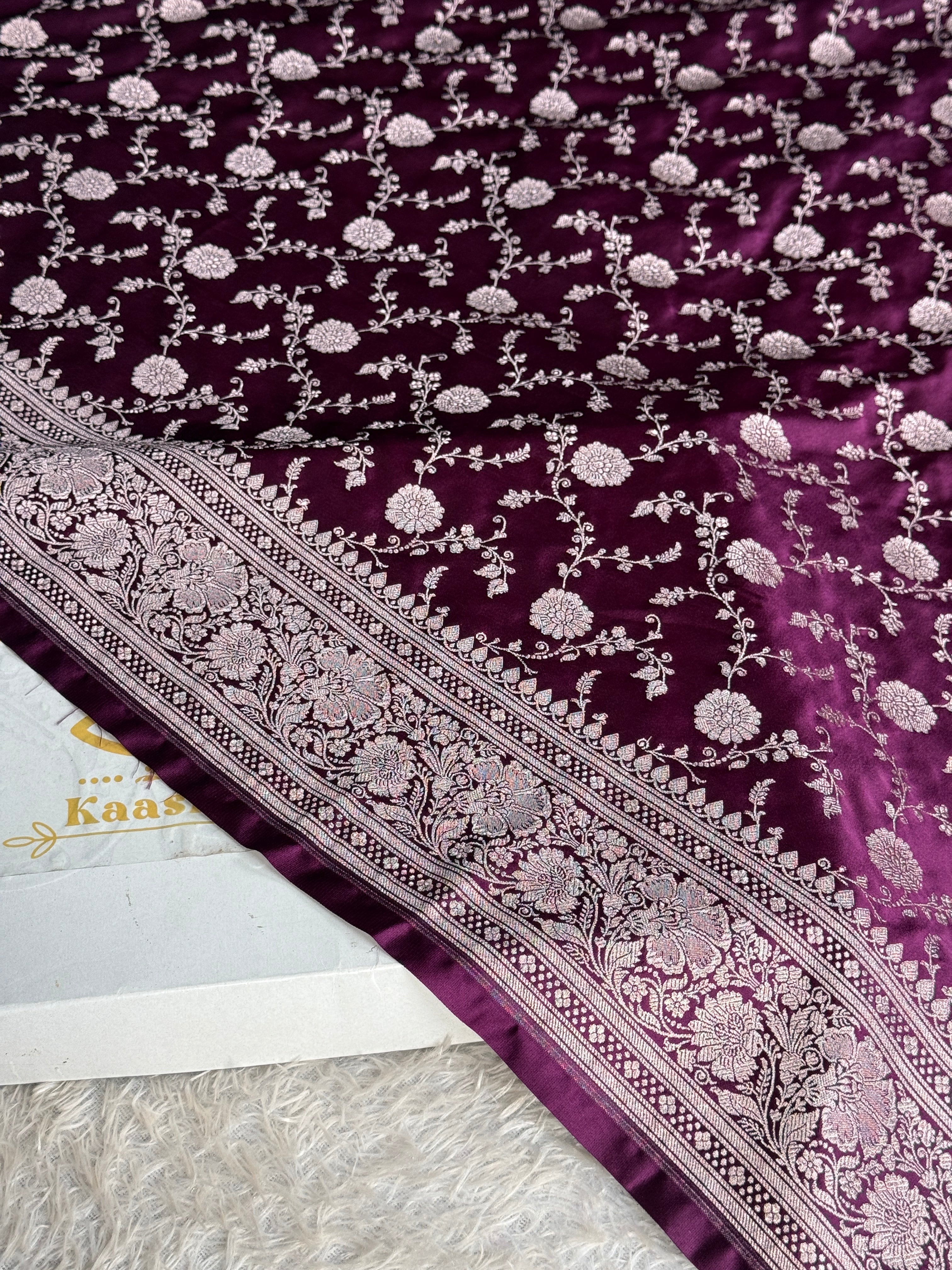 Banarasi Mashru Kataan Silk Saree in Magenta | Jaal Woven Design | MKS757