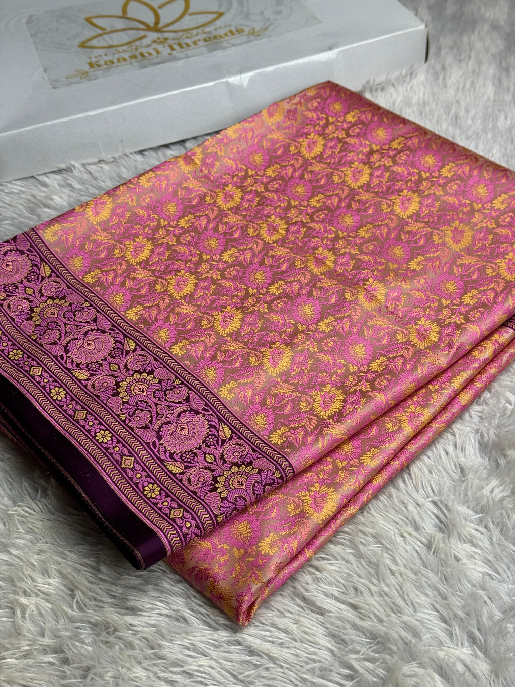 Beige with Dark Pink Banarasi Mashru Silk Saree with Jamawar Woven Design JMW11