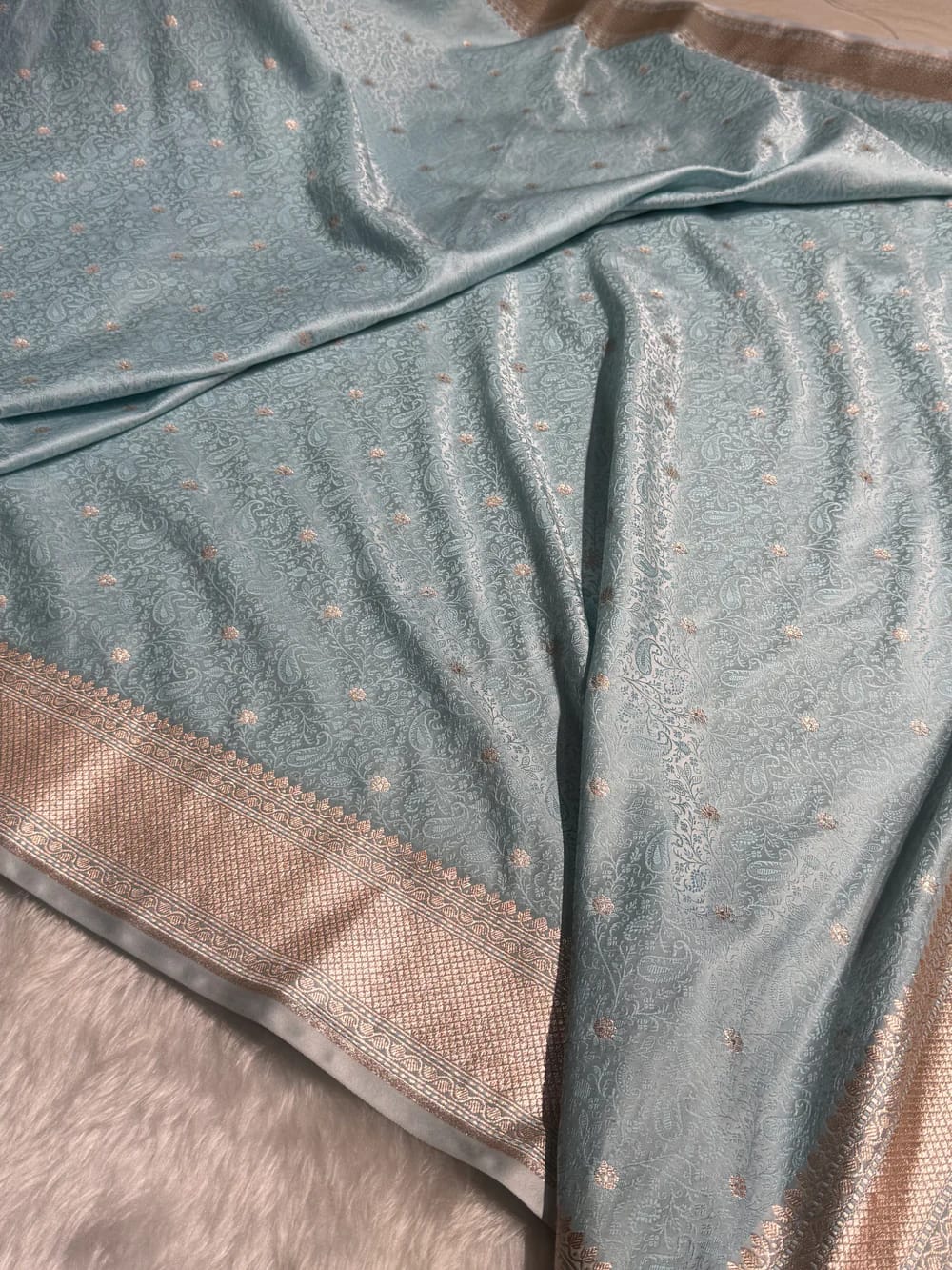 Banarasi Mashru Kataan Silk Saree Featuring Tanchoi Zari Meena Work with Rich Pallu – MKS411