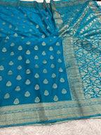 Chinon Silk Buta Zari Firozi Color Saree CN01