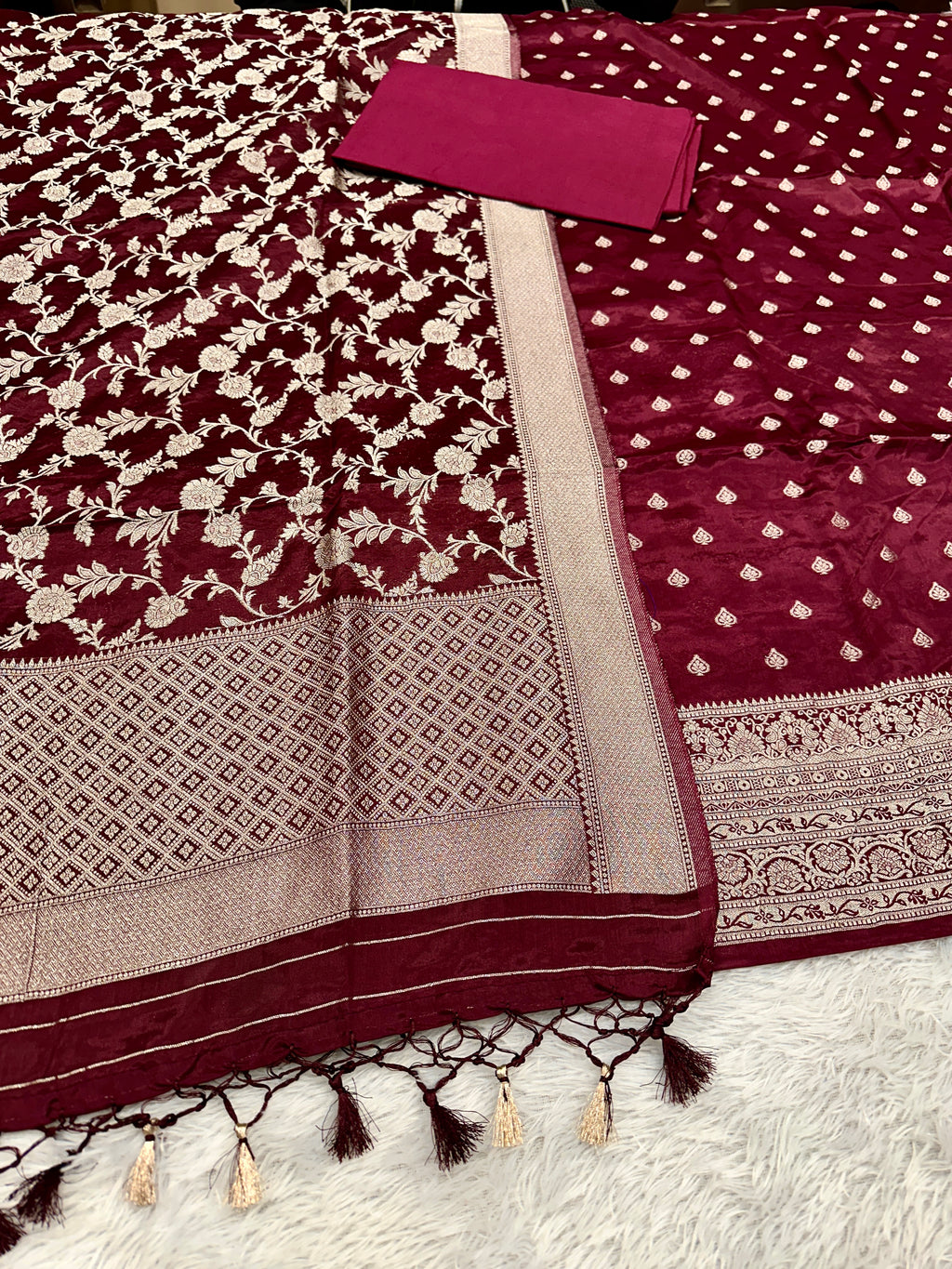 ✨ Banarasi Jacquard HO Silk 3-Piece Unstitched Dress Material MSS13