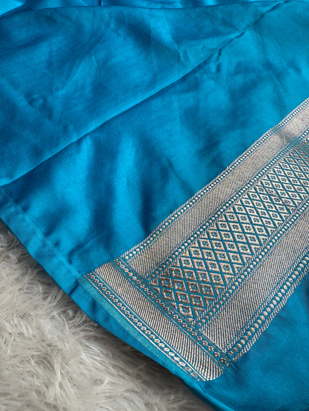 Light Blue Banarasi Mashru Kataan Silk Saree with All-over Jaal Weaving & Rupa-Sona Zari Work MKS111