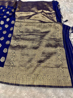 Raw Silk Zari Butaa  Navy blue color  Saree RS004