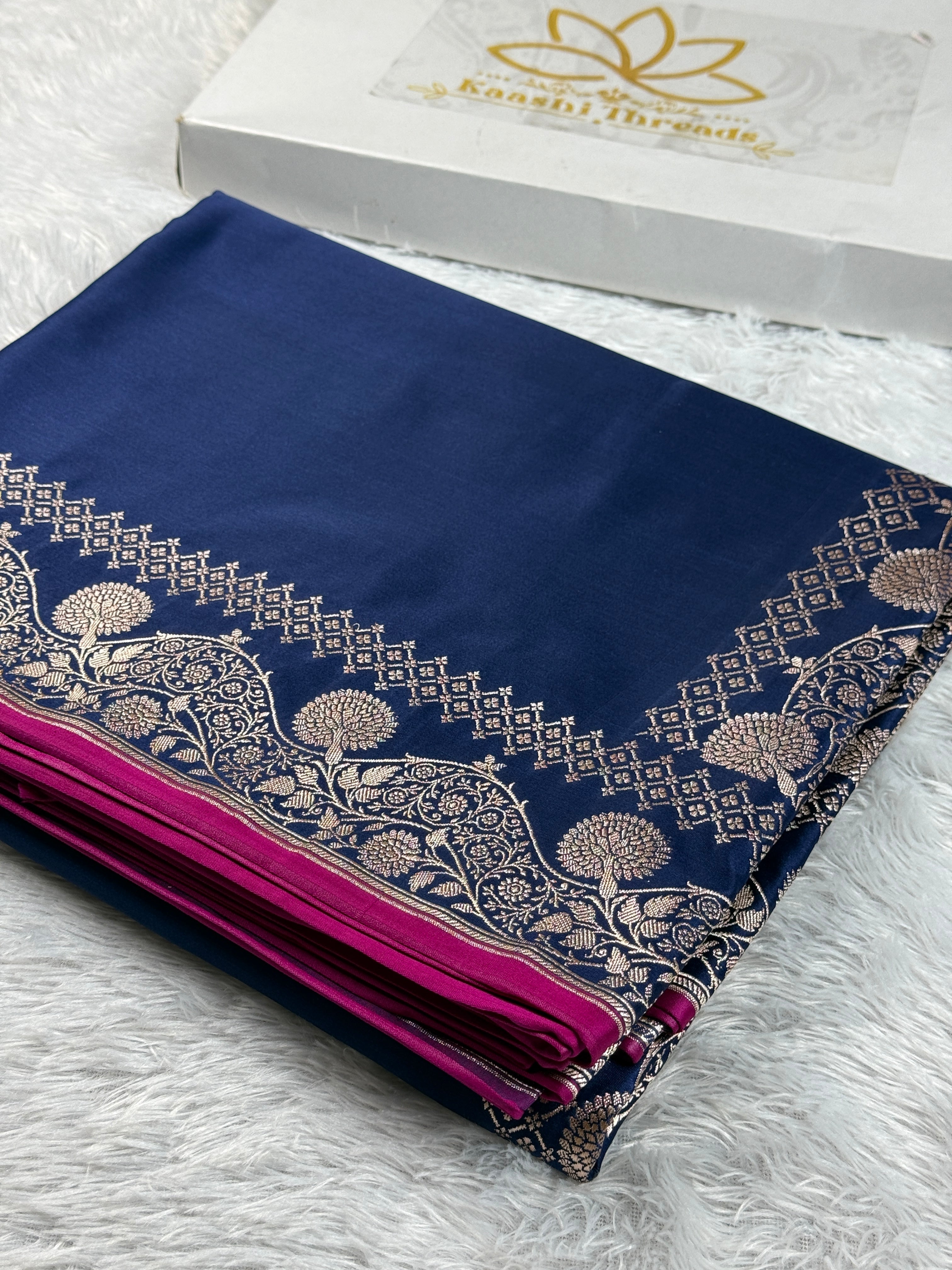 Blue Mashru Kataan Silk Saree with Zari Border & Rich Pallu – Banarasi Woven | MKS503