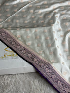 Cream with Purple Contrast Mashru Kataan Silk Saree with Buta Weaving & Rich Zari Pallu | MKS644