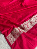 Pink Banarasi Mashru Silk Saree with Dark Pink Contrast and Jacquard Woven Buti Pattern MKS0113