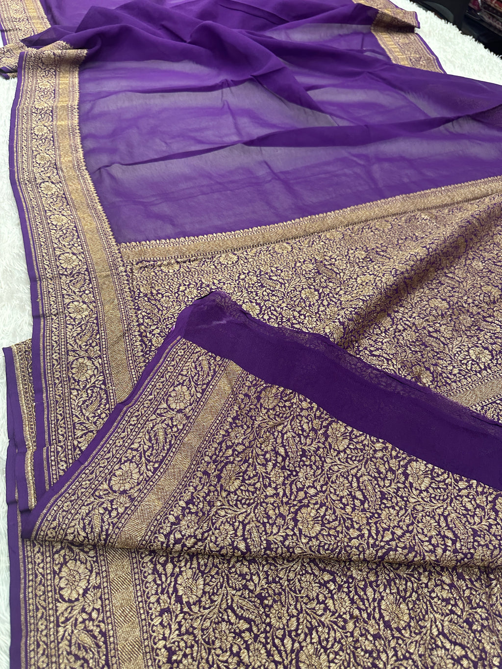 Premium Pure Silk Crepe Saree with Antique Zari Woven Border & Rich Pallu – PS31