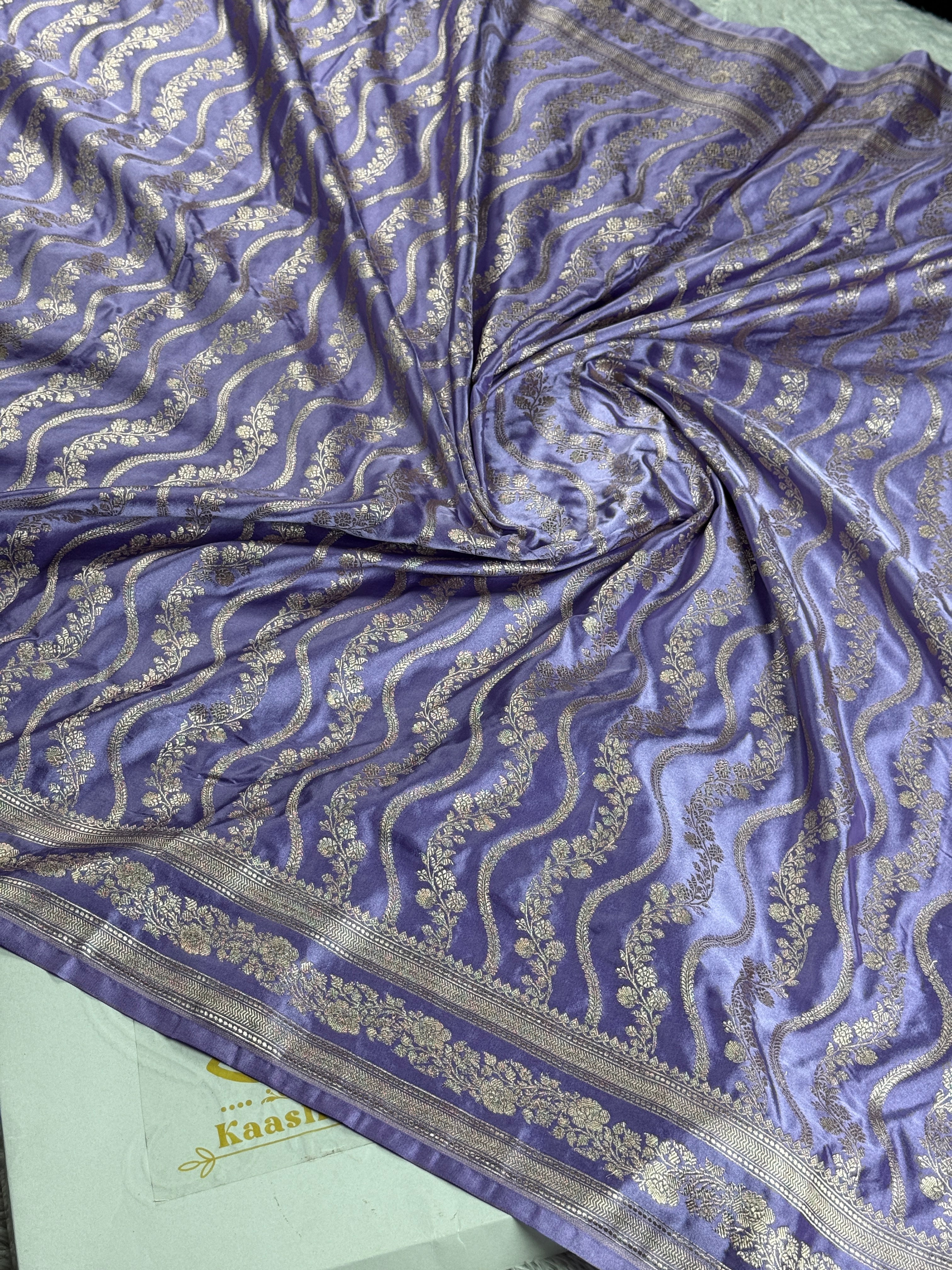 Lavender Mashru Kataan Silk Saree with Jaal Woven Pattern | MKS504