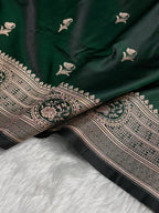 MKS305 Banarasi Mashru Silk Saree with Buta Pattern – Black, Red, Green, Yellow & Orange