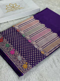 ✨ Royal Purple Meenakari Woven Banarasi Satin Mashru Silk Saree with Scalloped Border MKS212