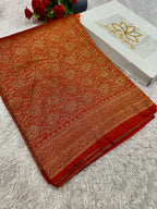 Rust Orange Banarasi Dupion Silk Saree with Embossed Antique Zari Weaving & Rich Antique Zari Pallu | STF58