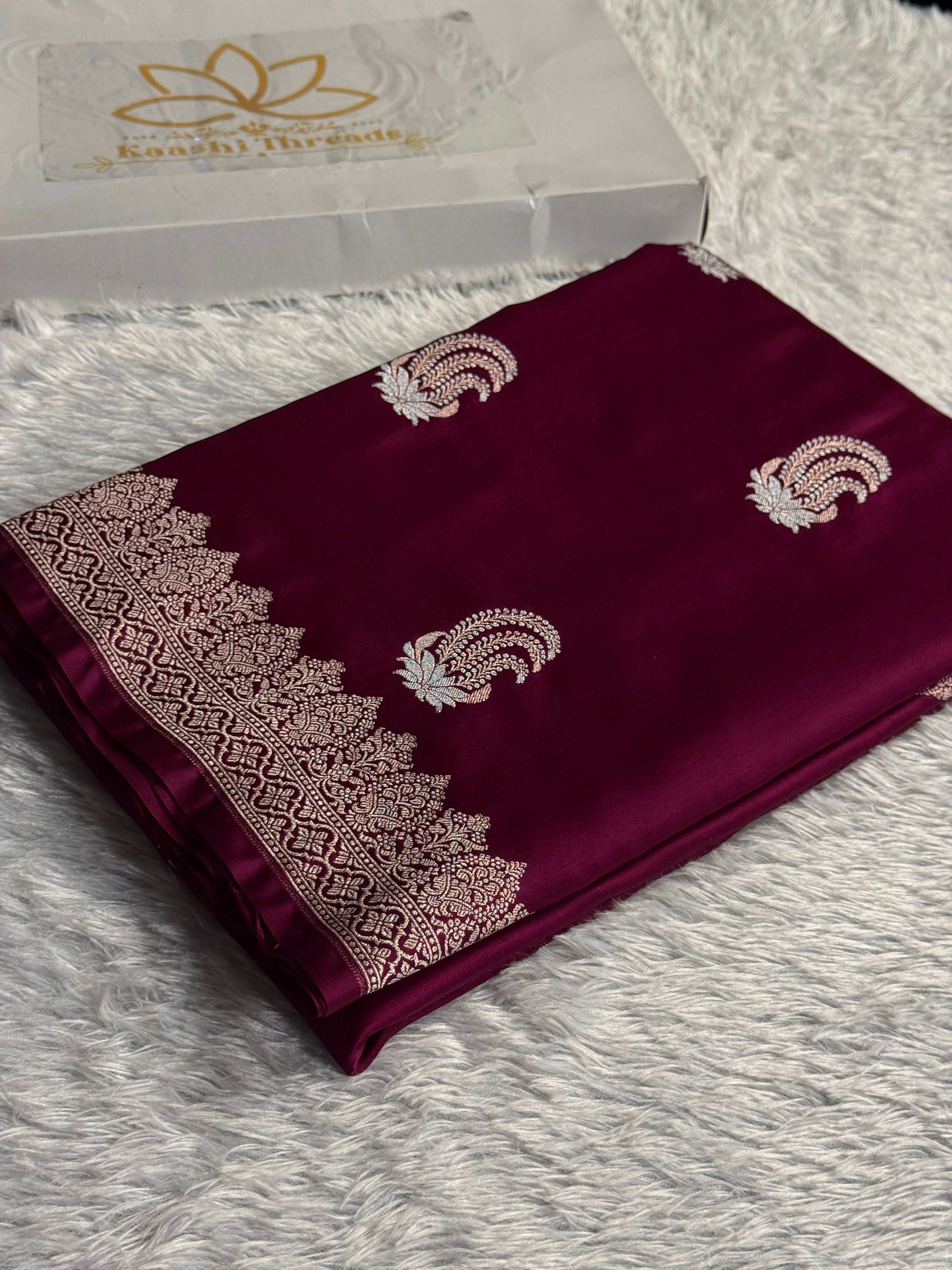 Pink Magenta Mashru Kataan Silk Saree with Meenakari Buta & Rich Zari Woven Pallu | MKS699
