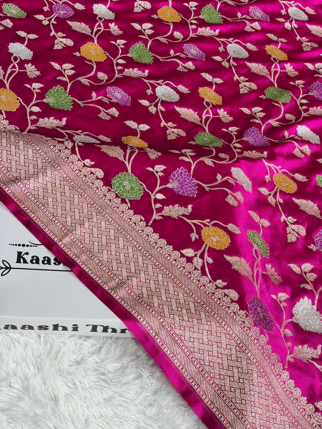 Banarasi Mashru Kataan Silk Rani Pink Jaal Meenakari Saree | Rich Zari Pallu | MKS862