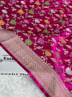 Banarasi Mashru Kataan Silk Rani Pink Jaal Meenakari Saree | Rich Zari Pallu | MKS862