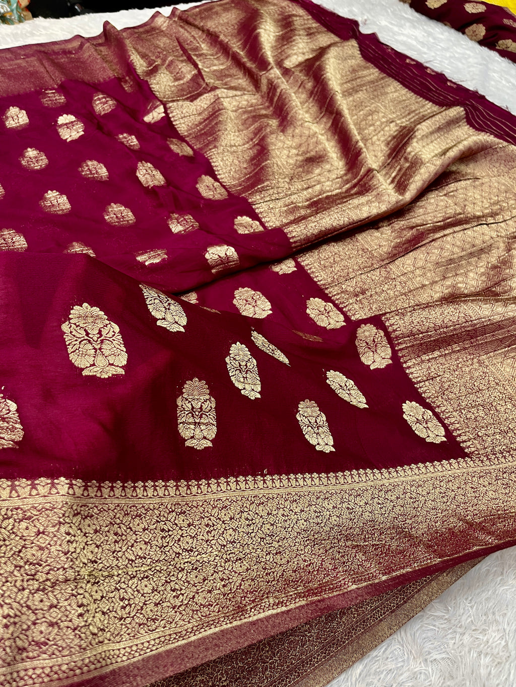 Chinon Silk Royal Buta   Design Wine Saree CN08