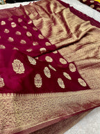 Chinon Silk Royal Buta   Design Wine Saree CN08